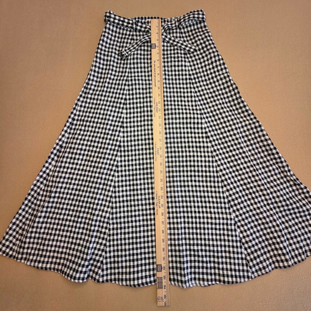 Reformation Silas Gingham Linen Midi Skirt Black & White Sz 2 - Picture 6 of 7